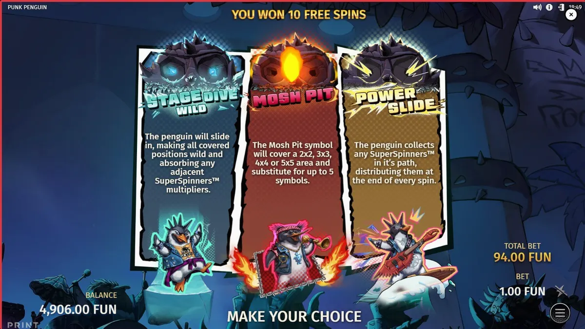 Punk Penguin slot game featuring rebellious penguins in a punk rock concert setting