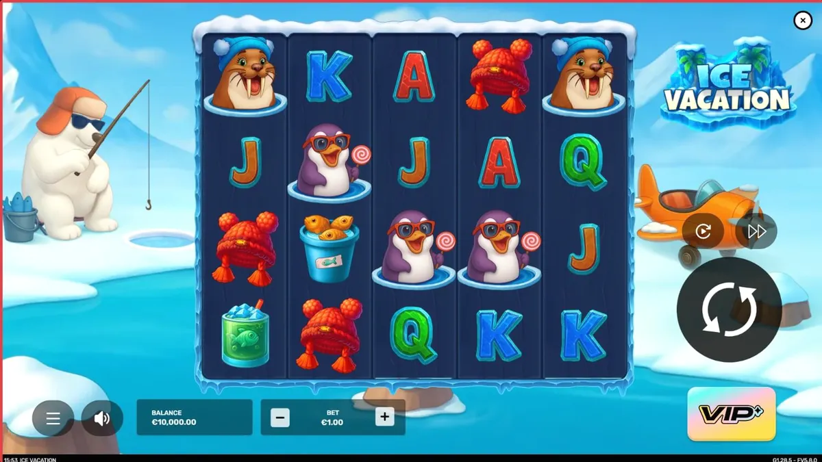 Tampilan visual slot Ice Vacation dengan tema kutub dan tropis